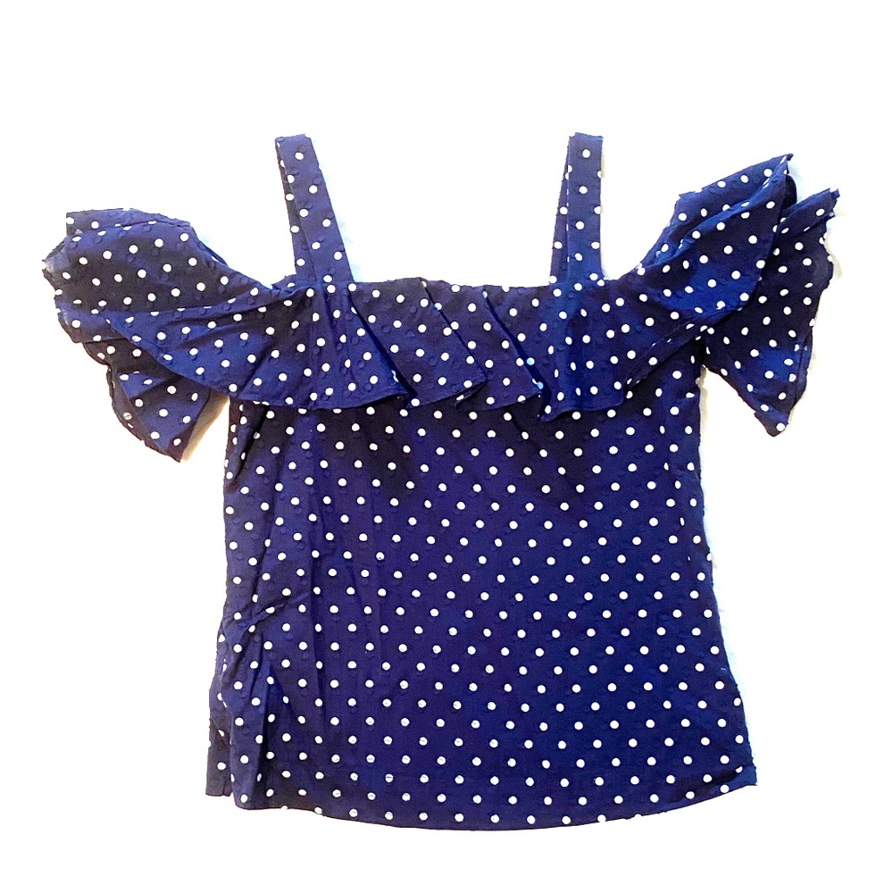 ☀️ JCrew Navy w/ polka dots cold shoulder top ☀️